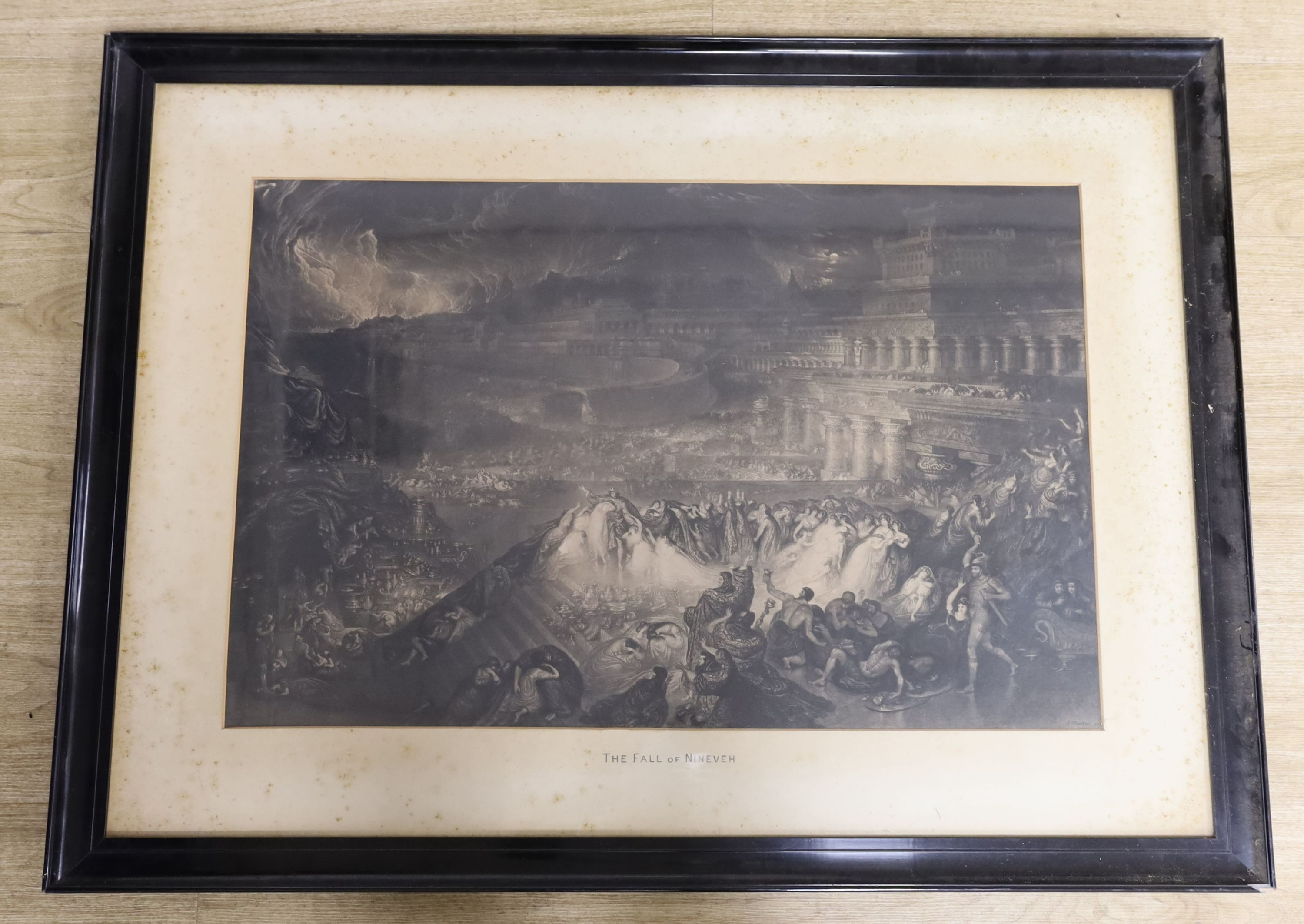 After John Martin (1789-1854), mezzotint, 'The Fall of Ninevah', 52 x 79cm